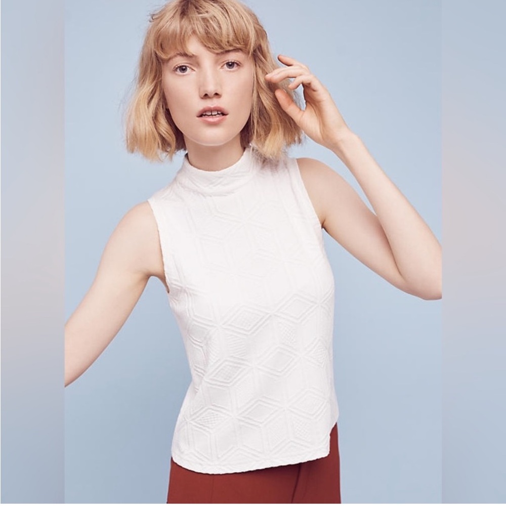Anthropologie Postmark Cream Geo Print Mock Neck Tank